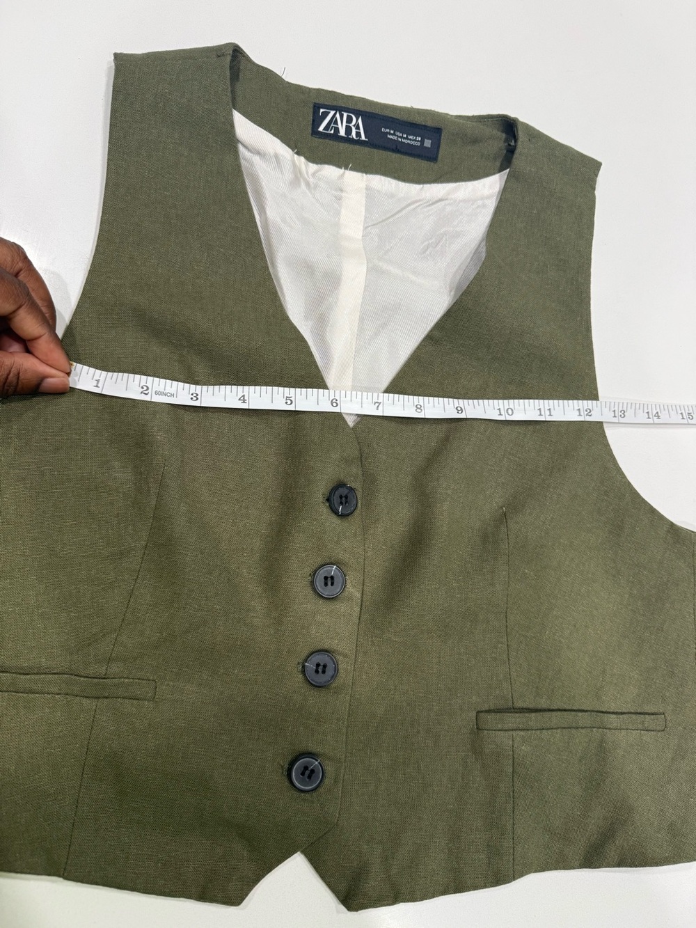 ZARA Women's Tailored Linen Blend Khaki Vest Top Olive Size Medium - Picture 5 of 6